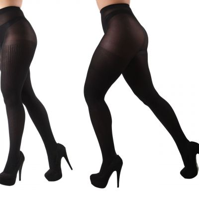 Braided Chain/Solid Control Top Tights 2 Pack